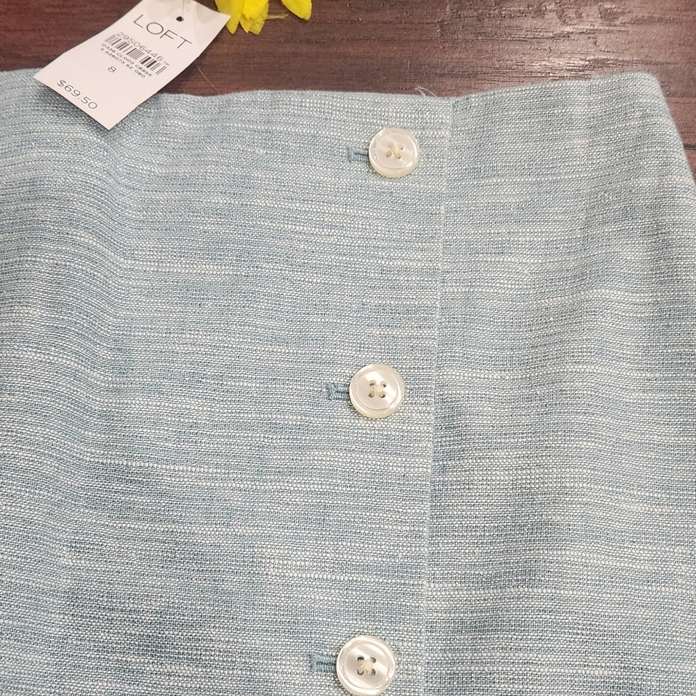 LOFT LINEN Light Blue Button-Front Skirt NEW!! - Picture 5 of 10
